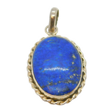 Sterling Silver Cabochon Lapis Lazuli Oval Drop Charm Pendant Vintage c1970