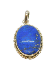 Sterling Silver Cabochon Lapis Lazuli Oval Drop Charm Pendant Vintage c1970