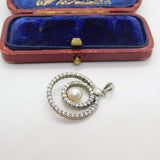 Sterling Silver Diamond Paste and Pearl Circle Charm Pendant Vintage c1970