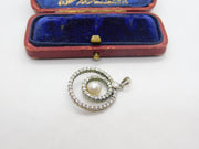 Sterling Silver Diamond Paste and Pearl Circle Charm Pendant Vintage c1970