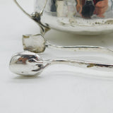 Art Nouveau Planished Sterling Silver Sugar Bowl & Tongs Antique 1906 Birmingham