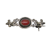 Sterling Silver Carnelian Red Agate Floral Brooch Pin Vintage c1970