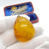 Large Victorian Natural Baltic Amber Drop Pendant Antique c1860
