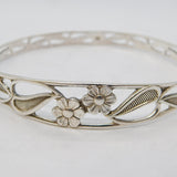 Sterling Silver Leaf & Floral Pattern Cuff Bangle Bracelet Vintage Sheffield