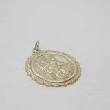 Sterling Silver Patterned Edge Round St Christopher Travel Pendant Vintage c1970