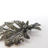 Sterling Silver Marcasite Set Floral Spray Brooch Antique c1930s Art Deco