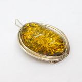 Sterling Silver Green Baltic Amber Combination Brooch & Pendant Vintage c1970s