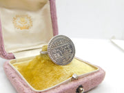 Edwardian Sterling Silver & Nepal 1/2 Mohar Coin Band Ring Antique c1905