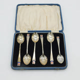 Bernard Instone Boxed Set of Sterling Silver Enamel London Teaspoons Vintage