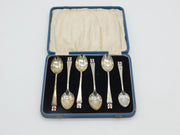 Bernard Instone Boxed Set of Sterling Silver Enamel London Teaspoons Vintage