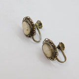 Pair of .800 Silver Carved Shell Cameo Screwback Earrings Antique c1930