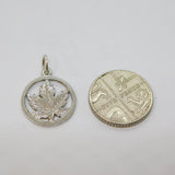 Sterling Silver Maple Leaf Cutwork Round Charm Pendant Vintage c1970