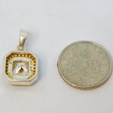 Sterling Silver Square Paste & Spinel Art Deco Style Charm Pendant Vintage c1970