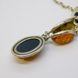 Sterling Silver Cabochon Baltic Amber Set Drop Necklace Vintage c1970