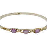 Sterling Silver Triple Oval Amethyst Hook On Bangle Bracelet Modern c1990s