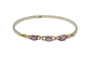 Sterling Silver Triple Oval Amethyst Hook On Bangle Bracelet Modern c1990s