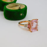 Sterling Silver Rose-Gold Gilt Large Pink Crystal Ring Vintage c1970 Size P 1/2