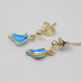 Pair of Sterling Silver Blue Enamelled Dolphin Stud Drop Earrings Vintage c1970