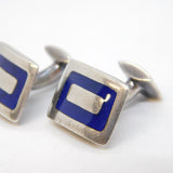Pair of Sterling Silver & Blue Enamel Gents Shirt Cufflinks Vintage c1970s