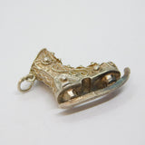 Sterling Silver Patterned Ice Skating Boot Charm Pendant Vintage c1970