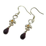 Pair of Sterling Silver Dark Red & Orange Crystal Hook Earrings Vintage c1970