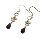 Pair of Sterling Silver Dark Red & Orange Crystal Hook Earrings Vintage c1970
