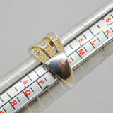 Sterling Silver CZ Criss Cross Pattern Dress Band Ring Modern c1990 Size O