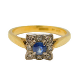 20th Century 18ct Gold, Diamond & Sapphire Floral Dress Ring Antique c1930s