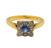 20th Century 18ct Gold, Diamond & Sapphire Floral Dress Ring Antique c1930s