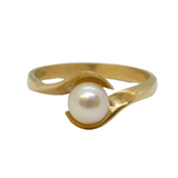9ct Yellow Gold & Cultured Pearl Set Crossover Ring Vintage 1986 Birmingham