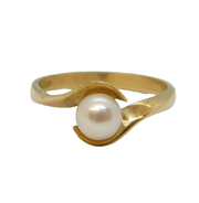 9ct Yellow Gold & Cultured Pearl Set Crossover Ring Vintage 1986 Birmingham