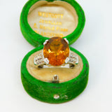 Sterling Silver Large Topaz & Spinel Set Dress Ring Vintage c1970 Size N 1/2
