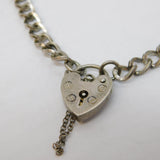 Sterling Silver Curb Link Charm Bracelet Heart Clasp Vintage 1971 London