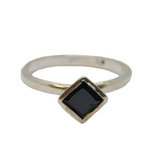 Sterling Silver Black Agate Diamond Shape Dress Ring Vintage c1970 Size M 1/2