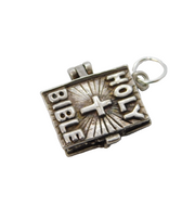 Sterling Silver Opening Holy Bible Charm Pendant Vintage c1970s