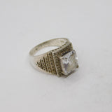 Sterling Silver Goshenite & Spinel Chunky Signet Ring Modern c1990 Size V 1/2