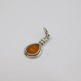 Sterling Silver Baltic Amber Peardrop  Cabochon Charm Pendant Vintage c1970