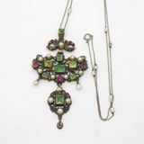Austro-Hungarian Sterling Silver, Pearl & Paste Set Lavalier Necklace Antique