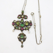Austro-Hungarian Sterling Silver, Pearl & Paste Set Lavalier Necklace Antique