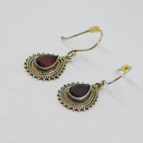 Pair of Sterling Silver Peardrop Garnet Boho Style Drop Earrings Vintage c1970