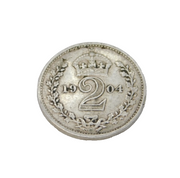 King Edward VII Sterling Silver Maudy Two Pence Coin Antique 1904 Fine Condition