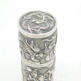 19th Century Chinese Export Silver Dragon Pattern Cylindrical Box Antique Canton