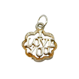 Sterling Silver Floral 'I Love You' Charm Pendant Vintage c1970s