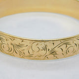 9ct Yellow Gold on Metal Core Floral Pattern Bangle Bracelet Antique c1930s
