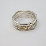 Sterling Silver Paste Set Crossover Triple Band Dress Ring Modern c1990 Size P