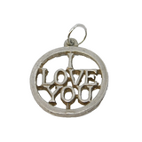 Sterling Silver 'I Love You' Charm Pendant Vintage c1970