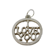Sterling Silver 'I Love You' Charm Pendant Vintage c1970