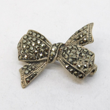 Sterling Silver Marcasite Set Ribbon Brooch Pin Antique c1930 Art Deco