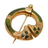 Victorian 9ct Gold & Connemara Marble Penannular Celtic Shamrock Brooch Antique
