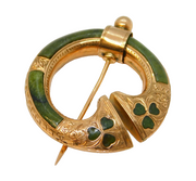 Victorian 9ct Gold & Connemara Marble Penannular Celtic Shamrock Brooch Antique